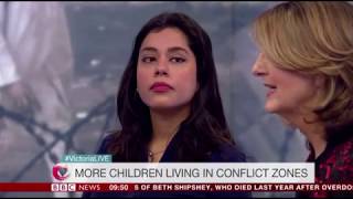 Nikita Malik discusses children living in conflict zones with Victoria Derbyshire on BBC News