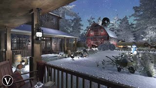 Winter Farmhouse Porch | Twilight Ambience | Farm Animals, Wind, Snow & Blizzard Sounds
