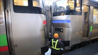 小樽駅　電車と気動車の連結作業　731系とキハ201系　Connecting Electric car and Diesel car, Otaru Station　(2020.1)