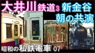 【大井川鉄道】'89.8　行き交う旧電車たちと、入換中のSL列車との共演　朝の新金谷駅にて