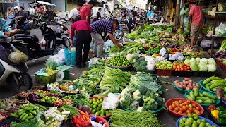 Massive Fresh Vegetable \u0026 More Food In Market - Morning Food Market Tours In Phnom Penh Cambodia