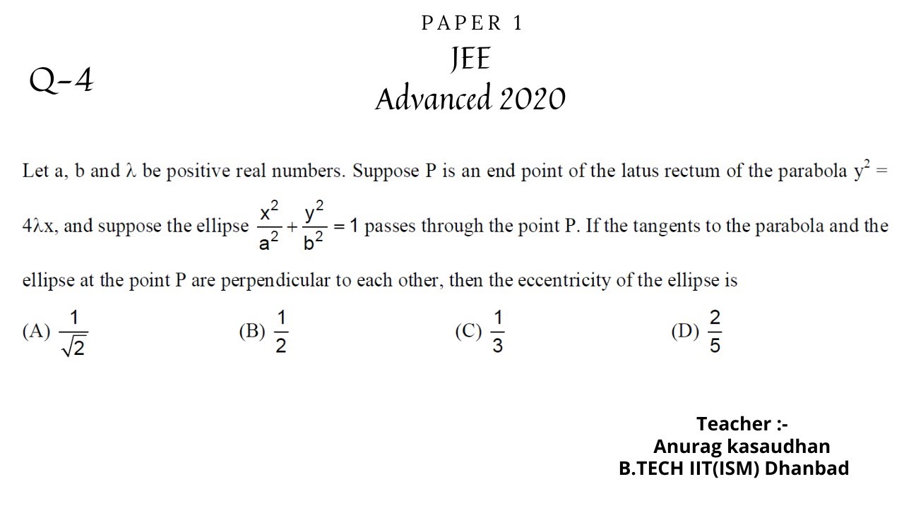 JEE Advanced 2020 Math Paper 1 (Q 4) Solution | IIT JEE Maths | # ...