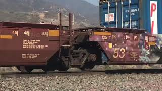 Cajon Pass Railfanning BNSF 6688 Leads Northbound stack train