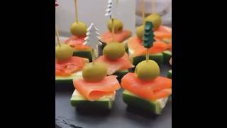 Salmon cucumber cheese and olive appetizer #asmr Recipe#toast #salad#drink#tea#soup#short