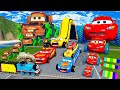 Long Slide Lightning Mcqueen vs Big & Small: Mcqueen with Spinner Wheels vs Thomas Train - BeamNG