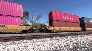 UP 7746 intermodal going westbound to Long Beach with a horn with NS 4454￼