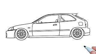 How to draw a Honda Civic Hatchback 1996 step by step