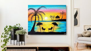 Sunset at the Beach/Easy Canvas Painting/ Learn how to blend Acrylic Paints / Step by step tutorial