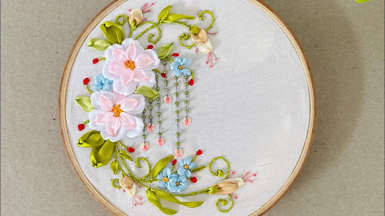 Beautiful Ribbon Embroidery Design Youtube