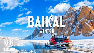 Baikal Winter 8K UHD - გამოიკვლიეთ მსოფლიოში ყველაზე დიდი ტბა თოვლიანი სილამაზის ფონზე