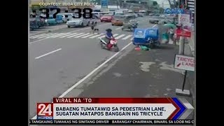 24 Oras: Babaeng tumatawid sa pedestrian lane, sugatan matapos banggain ng tricyle