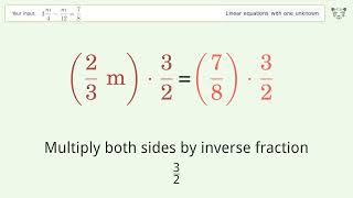 Solve 3m/4-m/12=7/8: Linear Equation Video Solution | Tiger Algebra
