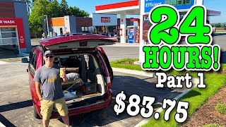 Eating Gas Station Food at Circle K for 24 HOURS Stealth Camping + Thunderstorms