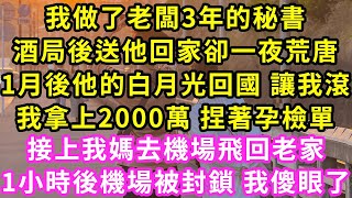 我做了老闆3年的秘書，酒局後送他回家卻一夜荒唐，1月後他的白月光回國 讓我滾，我拿上2000萬 捏著孕檢單，接上我媽去機場飛回老家！1小時後機場被封鎖 我傻眼了#甜寵#灰姑娘#霸道總裁#愛情#婚姻