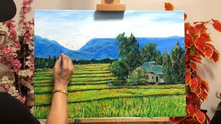 RICE FIELD Acrylic landscape painting tutorial PH