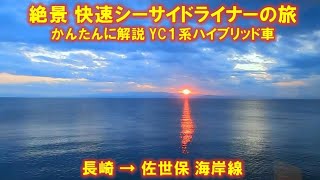 絶景!! 快速シーサイドライナーの旅　YC1系ハイブリッド気動車ときれいな海岸線のサンセット