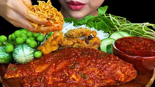 EATING SPICY WHOLE FISH CURY||THAI FISH CURRY, FRIED FISH EGG WITH RICE