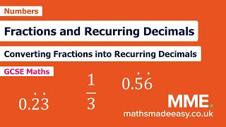 Numbers - Fractions and Recurring Decimals (Video 1)