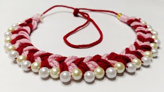 DIY Home Made Woolen Yarn Cord Necklace - Beautiful Wool Thread & Pearl Necklace@HeenaDholakiya