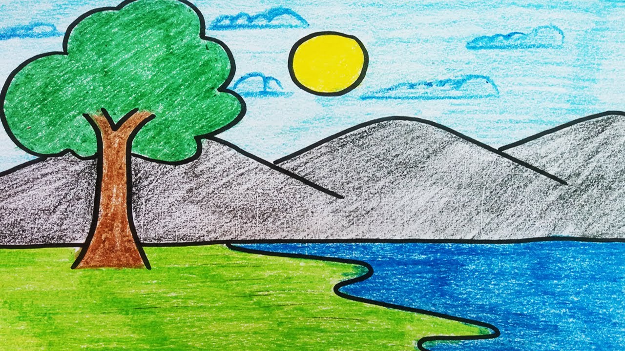Easy Landscape Drawing For Beginners Drawing A Beautiful Landscape