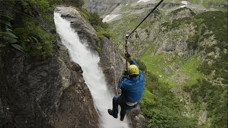 Via Ferrata Stäibber, Kröntenhütte - Crazy zipline above a waterfall