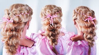 ПРИЧЕСКА на 1 сентября/выпускной для девочек.| Плетение с лентой |Little Girl's Hairstyle Tutorial