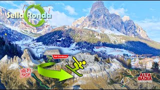 Sella Ronda World Greatest Ski Trail codensed to 18 min Dolomiti Italy - Counterclockwise dir. Green