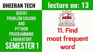 GE8161|PSPP LAB|Manojkumar Lectures|PYTHON LAB| find most frequent word program