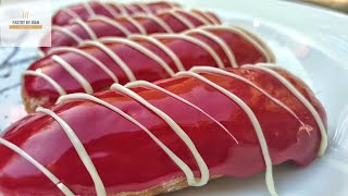 Mirror glaze strawberry eclairs