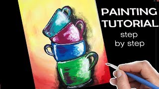 Painting for beginners COFFEE CUPS / How to Paint in Acrylics Step by Step