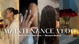 Self Care + Maintenance Vlog | NAILS, CURLY HAIR ROUTINE, SKINCARE (ALL FAVORITES)