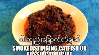 ငါးကျည်းခြောက်ခရမ်းချဥ်သီးငပိချက် Smoked stinging catfish or fossil cat recipe