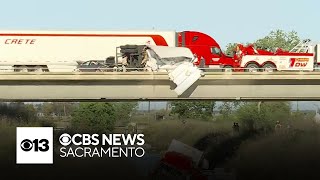 Big rig goes off I-5 in Sacramento County, southbound traffic backed up