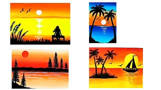 4 Easy sunset paintings 🎨 | Acrylic painting for beginners | Mini canvas painting