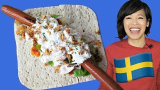 DIY Swedish TUNNBRÖDRULLE -- hot dog with SHRIMP salad \u0026 mashed potatoes | WEENIES