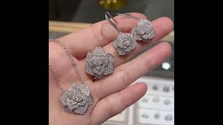 M【莫桑鑽】豪華滿鑽山茶花S925銀鍍18K金系列（預付款定制） #diamond #jewelry #ring #earrings #necklace