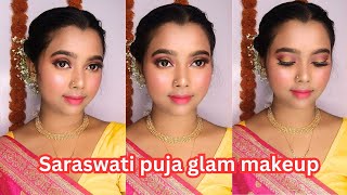 50 rs under saraswati puja glam  makeup for teenagers #saraswatipuja