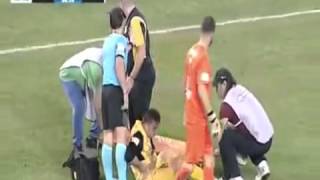 GREEK STRETCHER-BEARER FALLS OVER AND DROPS INJURED PLAYER TWICE IN FARCICAL SCENES