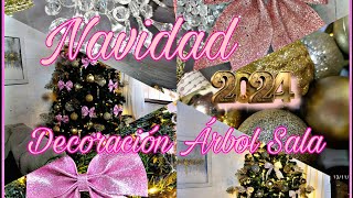 Navidad 2024 ⚜️ Decoración Árbol de la Sala✨ Decoración Romántica en Rosa y Gold 🩷