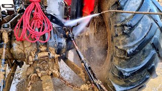 Washing a GIANT DIRTY TRACTOR! How to wash muddy tractor easily? #asmr