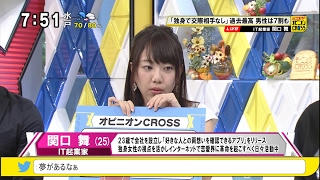 関口舞「男性7割・女性6割！」 独身で交際相手なし 過去最高 [モーニングCROSS]