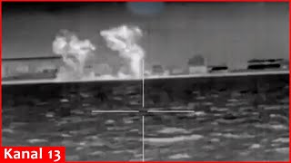 Ukrainian sea drones destroyed another ship of Russians in Black Sea -  image of operation moment