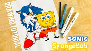 How to draw Spongebob and Sonic / How to draw Sonic and Spongebob