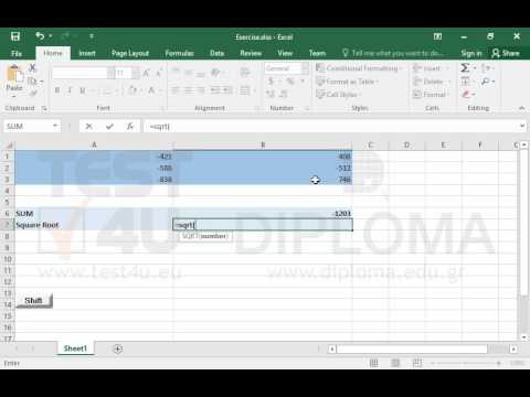 Use the SQRT function to calculate the square root of a number (Excel 2016)