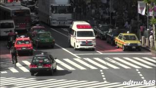 渋谷駅前スクランブル交差点を緊急走行する救急車　歩行者が渡る前に通過～！