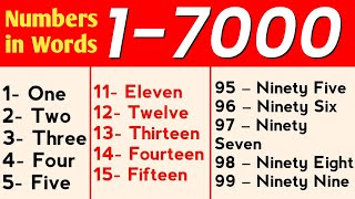 अंग्रेजी में शब्दों में 1 से 7000 तक की संख्याएँ || 1 - 7000 अंग्रेजी संख्याएँ वर्तनी के साथ