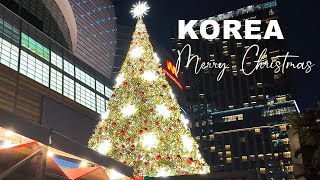 2024 Seoul, South Korea, Amazing Lotte Tower Christmas Tree Outdoor Plaza Walk. 4K