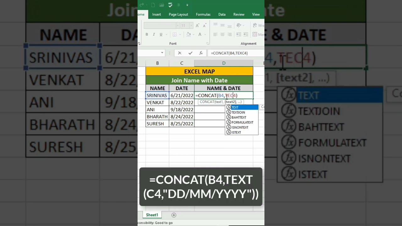 How to Concatenate Text with Dates in Excel MS Excel Tutorial