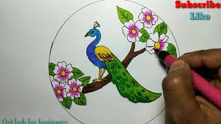 Peacock drawing for beginners / step by step peacock drawing with sketch pen
