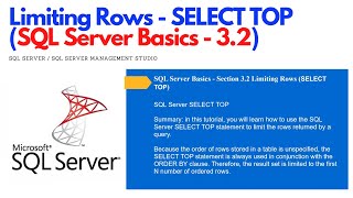 SELECT TOP in SQL Server | Limit Rows Tutorial